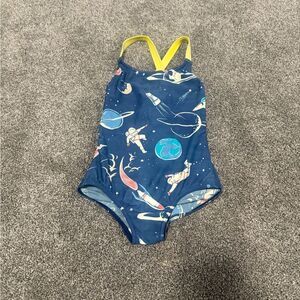 Mini Boden Space-Themed Blue Swimsuit Sz 6-7